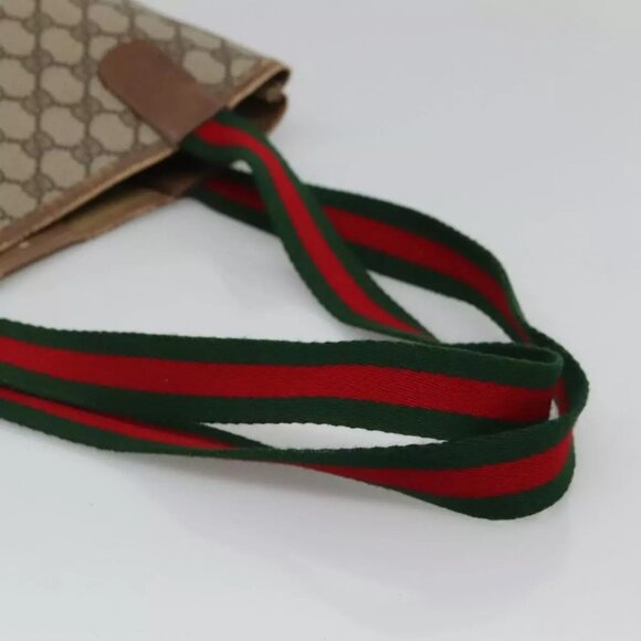 GUCCI GG Supreme Web Sherry Line Tote Bag PVC Beige Red - Picture 10 of 16